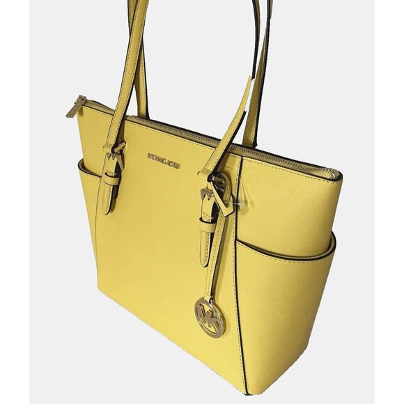 New Michael Kors Charlotte Large Shoulder Tote Saffiano Leather Golden Yellow - Picture 4 of 5